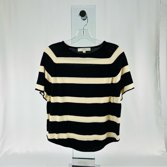 LOFT Sweaters - Ann Taylor LOFT Striped Short Sleeve Lightweight Sweater Black Ecru LooseFit XSP